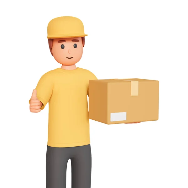 Illustration Courier Hold Box Show Thumb Finger Logistics Concept Standing — Fotografia de Stock