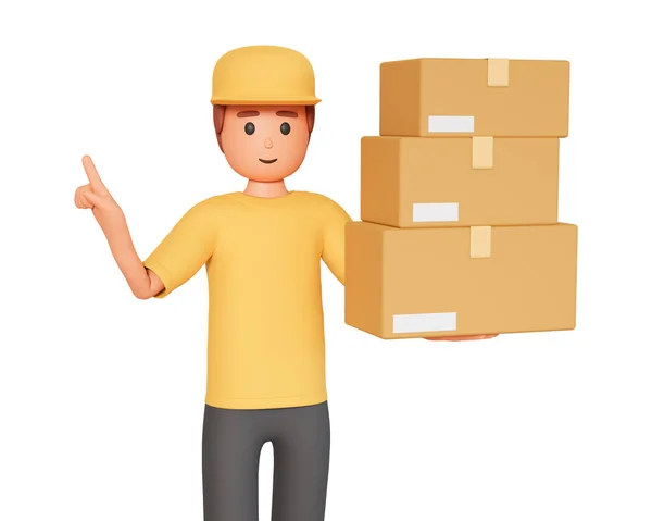 Illustration Courier Holding Several Boxex Pointing One Direction Logistics Concept — Stock fotografie