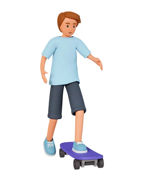 Teenage Boy Shorts Riding Skateboard Have Fun Joy Illustration Isolated — Stock Photo, Image
