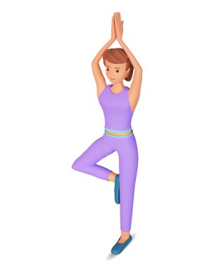 3d illustration of woman doing yoga exercise. A girl doing stretching exercise of yoga 3d illustration isolated on white background