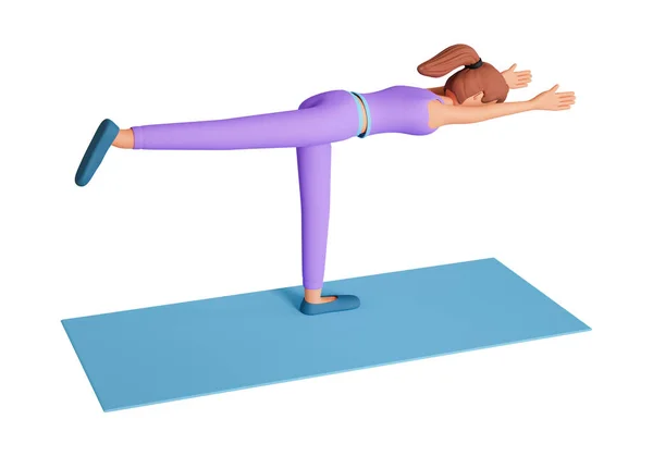 Woman Doing Yoga Exercise Mat Adult Girl Doing Stretching Exercise — Stock Photo, Image