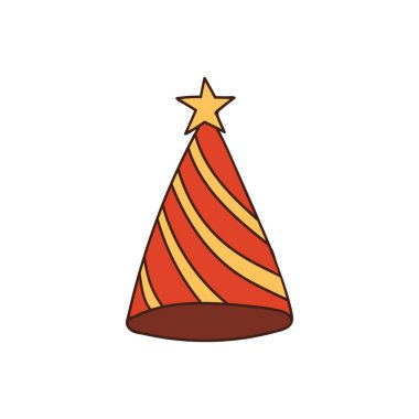 Parti şapkası rengarenk karalama çizimi. Doğum günü şapkası renkli simge
