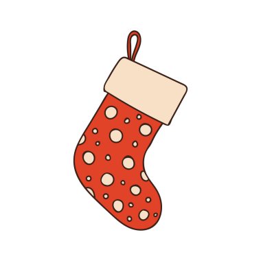 Renkli Noel çorap karalama çizimi. Renkli hediye çorap ikonu çizimi.