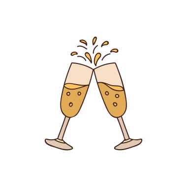 İki şarap kadehi rengarenk karalama çiziminde vektörle tokuşturulur. Şarap kadehleri renkli taslak simgesine tezahürat yapar.