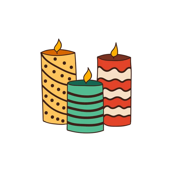 Три Свечи Красочные Рисунки Каракули Векторе Праздничная Праздничная Концепция Свечами — стоковый вектор