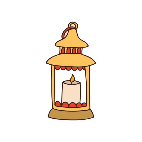 Lanterna Antiga Com Vela Colorido Doodle Vetor Ilustração Suporte Vela — Vetor de Stock