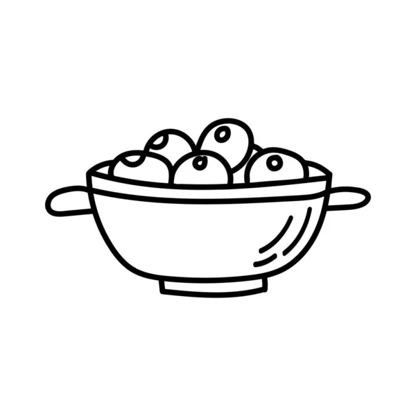 Ilustracja Miski Doodle Jedzeniem Wewnątrz Niego Izolowanym Białym Tle Wektorze — Wektor stockowy