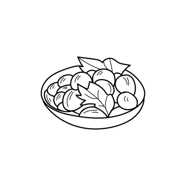 Doodle Bowl Illustration Mit Knödel Drinnen Auf Isoliertem Weißen Hintergrund — Stockvektor