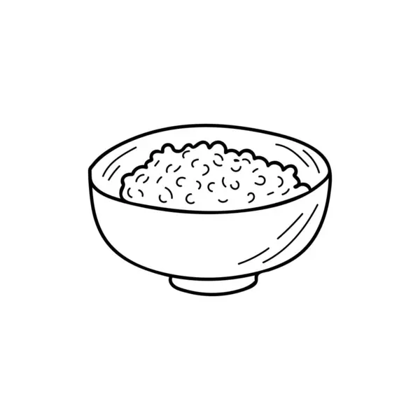Ryż Jedzeniu Miski Doodle Ilustracji Wektor Izolowanym Białym Tle — Wektor stockowy