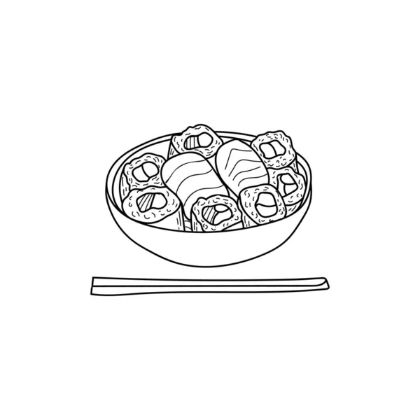 Sushi Rollt Der Schüssel Doodle Illustration Vektor Handgezeichnetes Sushi Rollen — Stockvektor