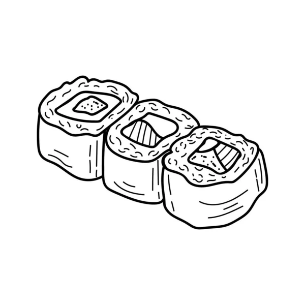 Sushi Rolki Ustawione Płycie Doodle Ilustracji Wektora Ręcznie Rysowana Ikona — Wektor stockowy
