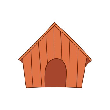 Ahşap evcil hayvan evi renkli karalama çizimi. Köpek kulübesi karalama simgesi vektör