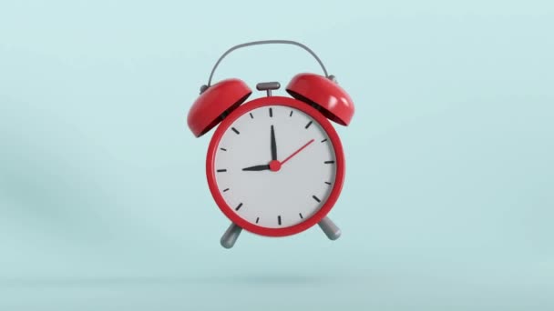 Красный Будильник Звонит Анимированное Видео Изолированном Синем Фоне — стоковое видео