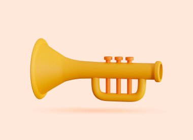 İzole edilmiş arkaplanda 3 boyutlu trompet illüstrasyonu