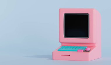 İzole edilmiş arkaplanda kopya için alanı olan 3d retro bilgisayar illüstrasyonu