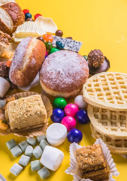 Assortiment Ongezond Eten Bovenaanzicht Kopieer Ruimte Ongezond Eten Junk Food — Stockfoto