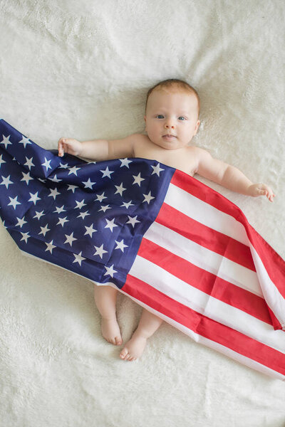 Proud  American Baby boy Celebrating July Fourth. Cute,Portrait of little infant