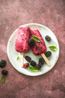 Yoğurtlu dondurma ve böğürtlenli dondurma.