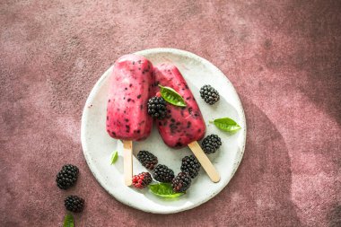 Yoğurtlu dondurma ve böğürtlenli dondurma.