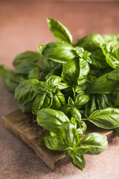 Fresh green sweet basil leaves, Also known as great basil or Genovese basil, Ocimum basilicum, a culinary herb in the mint family, and a tender plant, used in cuisines worldwide.