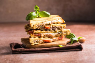 Ton balıklı, domatesli ve peynirli lezzetli sandviçler.