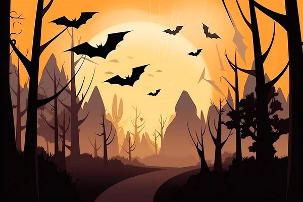Illustration Fladdermöss Som Flyger Genom Skog — Stockfoto