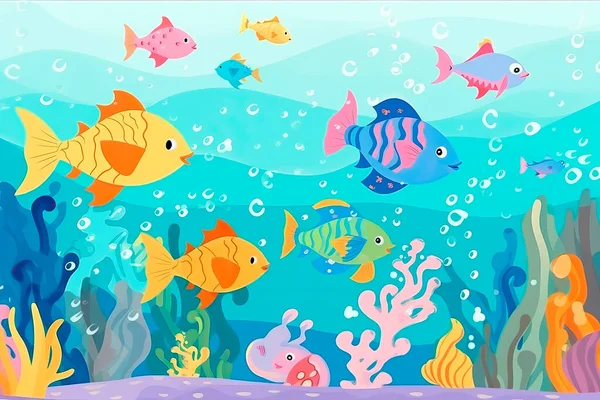 Fish and underwater animals illustration