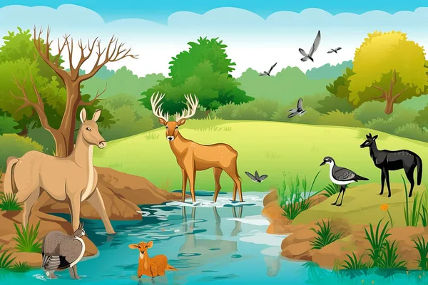 Illustration Fauna Dess Naturliga Miljö Royaltyfria Stockbilder