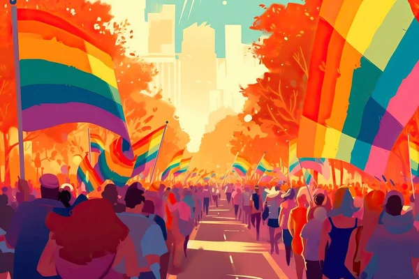 Calle Mes Orgullo Lgtbq Comunidad Derechos Con Mensaje Positivo Colorido — Foto de Stock