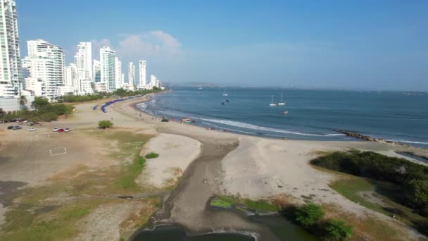 Aerial Beach View Bocagrande Cartagena Κολομβία — Αρχείο Βίντεο