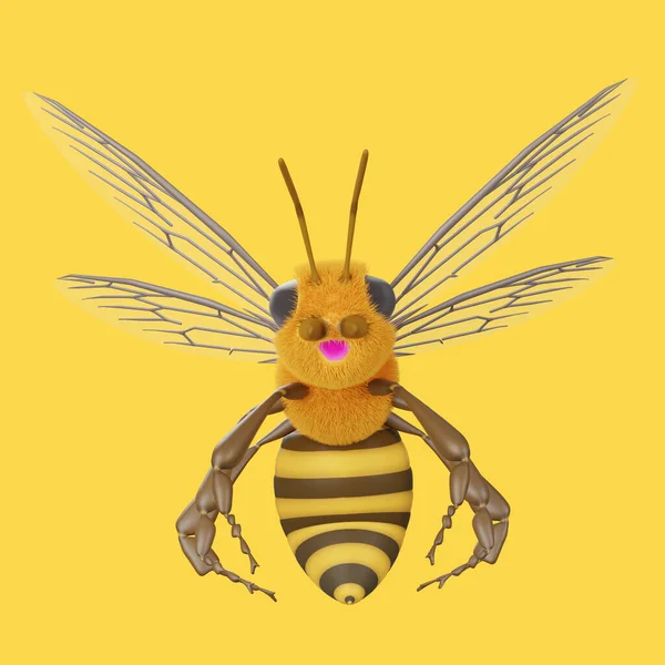 Модель Бджіл Яскравим Усміхненим Обличчям Ізольовано Жовтому Тлі Мультяшний Персонаж — стокове фото
