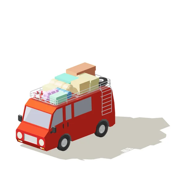 Van Viagem Feriado Vermelho Com Rack Para Transportar Coisas Telhado — Vetor de Stock