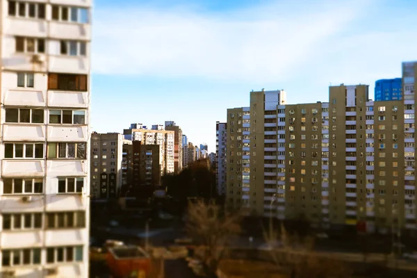 Kiev Ucrania Enero 2022 Tilt Shift Fotografía Edificios Apartamentos Comunidad —  Fotos de Stock