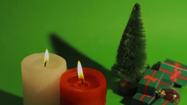 Grön Jul Retro Video Med Dekorativ Furu Träd Presentförpackningar Med — Stockvideo