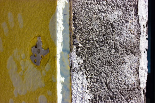 Gevelisolatie Cement Betonnen Wand Sectie Buitengevel Thermische Isolatie Achtergrond Woningbouwconcept — Stockfoto