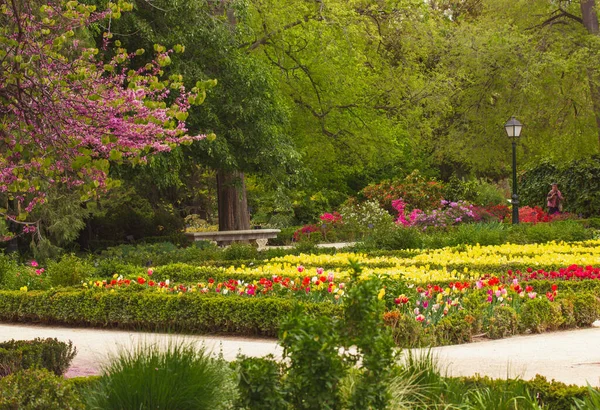 Beautiful Botanical Formal Garden Madrid Park Spring Day Colorful Flowers — Stock Photo, Image