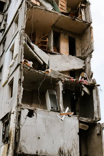Borodyanka Ukraine September 2023 Brick Wall Destroyed Bombs Rockets Fired — Stock Photo, Image