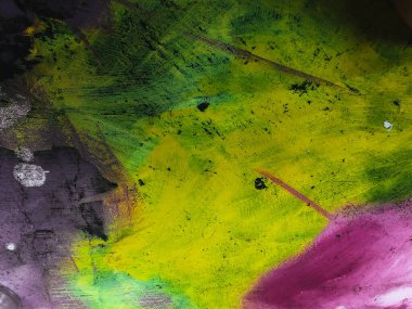 Soyut, çok renkli, pembe desenli arka plan. Duvar yüzeyi. Farklı canlı renklerle dolu sanatsal grunge arka planı, boyalar. Boya vuruşlarını göster.