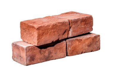 Kırmızı tuğlalar, tuğla duvar, beyaz arka planda izole duvarlar. İnşaat için kullanılan katı kil tuğlalar.