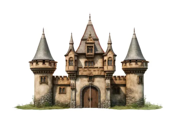 Küçük ortaçağ Şatosu yeşil çimlerle çevrili, png dosyası.