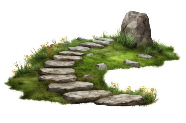 Taşlı çim yolu, şeffaf arkaplanda izole edilmiş alanı atar, png dosyası