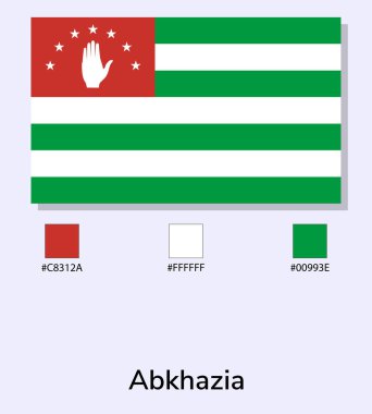 Açık mavi arkaplanda Abhazya bayrağının vektör illüstrasyonu izole edildi. Renk kodlu Abhazya bayrağı. Orijinaline olabildiğince yakın. Kullanıma hazır, düzenlemesi kolay. vektör eps10.