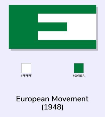 Açık mavi zemin üzerinde izole edilmiş Avrupa Hareketi Vektör İllüstrasyonu (1948) bayrağı. Renk kodlu Avrupa Hareketi bayrağı. Orijinaline olabildiğince yakın..