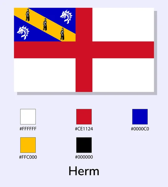 Wektor Ilustracja Flagi Herm Jasnoniebieskim Tle Ilustracja Flaga Herm Kodami — Wektor stockowy