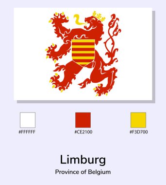 Açık mavi arkaplanda Limburg bayrağının vektör illüstrasyonu izole edildi. Çizim Limburg bayrağı ve renk kodları. Orijinaline olabildiğince yakın. Kullanıma hazır, düzenlemesi kolay.