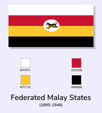 Açık mavi arka planda Birleşik Malay Eyaletleri Vektör İllüstrasyonu (FMS) (1895-1946) bayrağı izole edildi. Resim: Renk Kodlarıyla Birleşik Malezya Bayrağı.