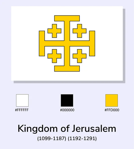 Vector Ilustración Bandera Del Reino Jerusalén Aislada Sobre Fondo Azul — Vector de stock