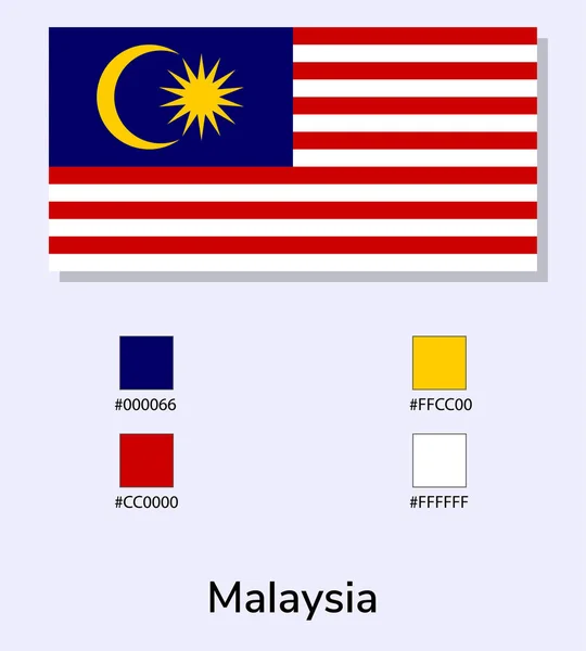 マレーシアの国旗のベクトルイラストが水色の背景に隔離されています イラストマレーシア国旗カラーコード付き 元にできるだけ近い 使いやすく簡単に編集できます — ストックベクタ