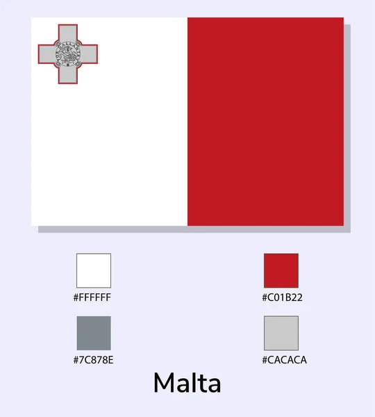 用浅蓝色背景隔开的马耳他国旗的矢量图解 用彩色代码演示马耳他国旗 — 图库矢量图片