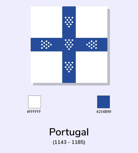 Vector Illustratie Van Portugal 1143 1185 Vlag Geïsoleerd Lichtblauwe Achtergrond — Stockvector